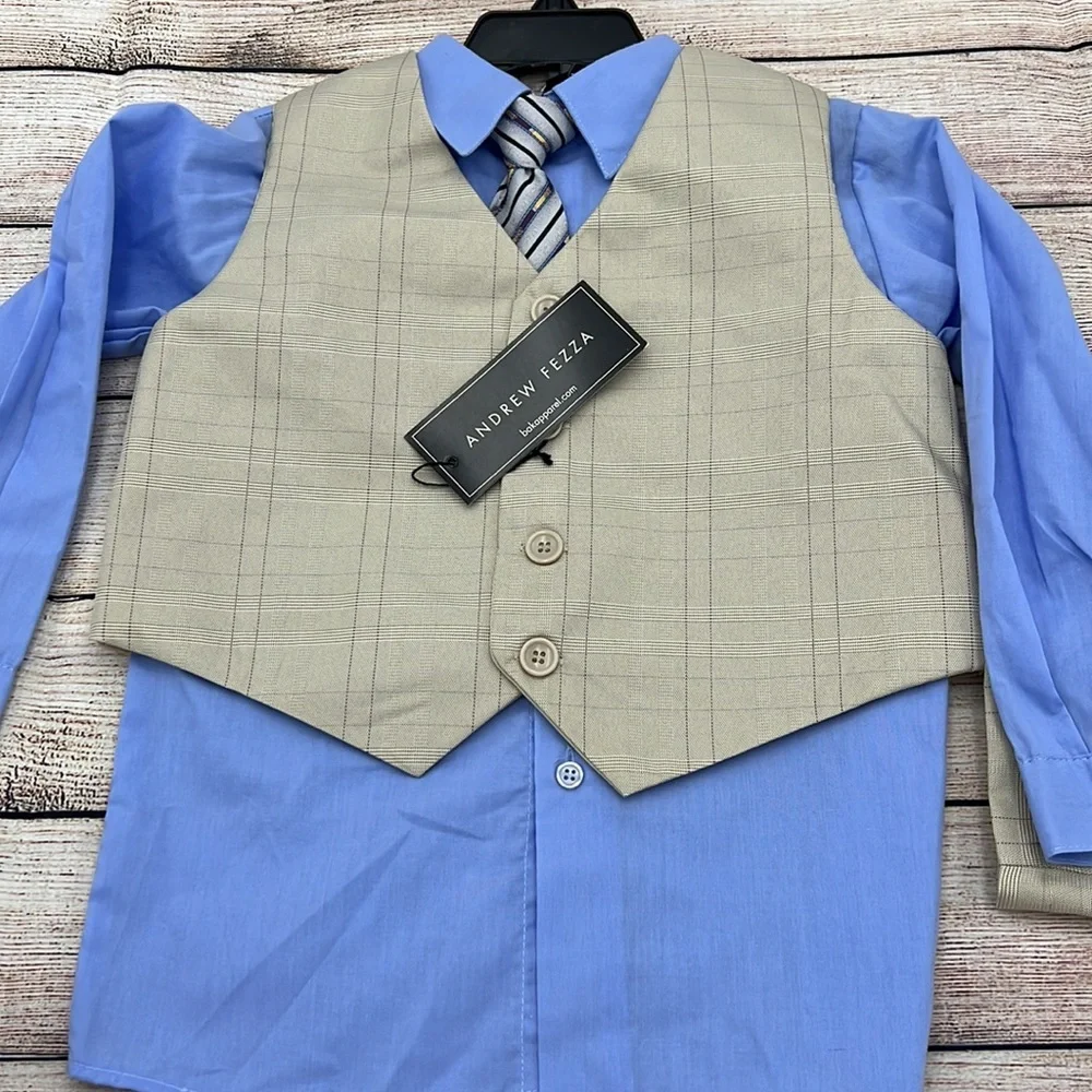 Andrew Fezza 4 Piece Vest Pants Shirt and Tie Dress Set Sz 4T NWTs - Picture 4 of 8